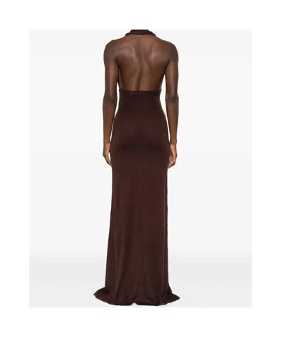 Aya Muse Reed Halterneck Maxi Dress In Brown