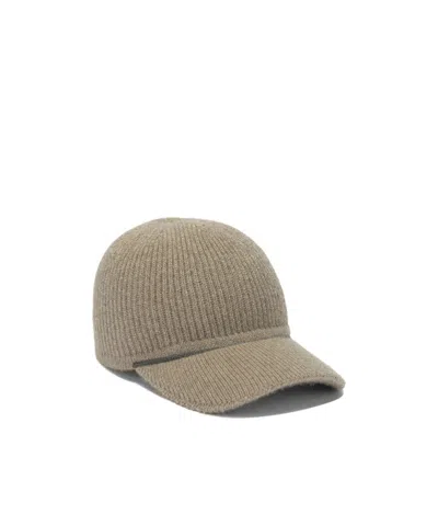 Brunello Cucinelli Curved Brim Knit Hats With Ribbed Texture In Neutral