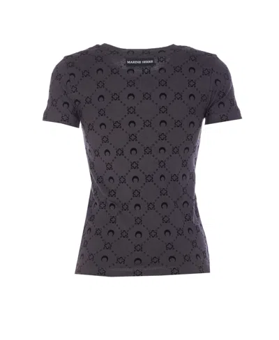 Marine Serre Moon Logo Patterned Crewneck Short Sleeve Top In Purple