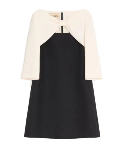 Valentino Garavani Crepe Couture Short Dress With Bow And Contrasting Sleeves Clothing In Black