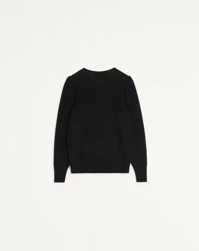 Valentino Bow-detailed Two-tone Wool Sweater In Black