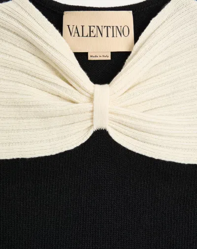 Valentino Bow-detailed Two-tone Wool Sweater In Black