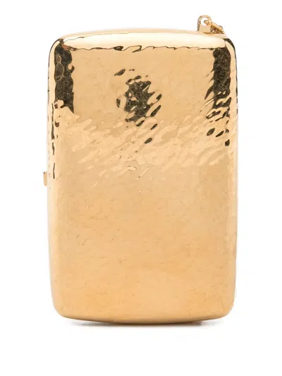 Saint Laurent Hammered-logo Cigarette Case In Gold