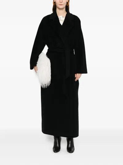 Tagliatore Long Wool Coat Belted Waist In Black