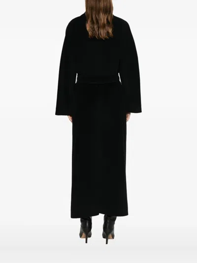 Tagliatore Long Wool Coat Belted Waist In Black