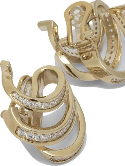 Ferragamo Triple Gancini Hoop Earrings Gemstone Embellishments In Gold