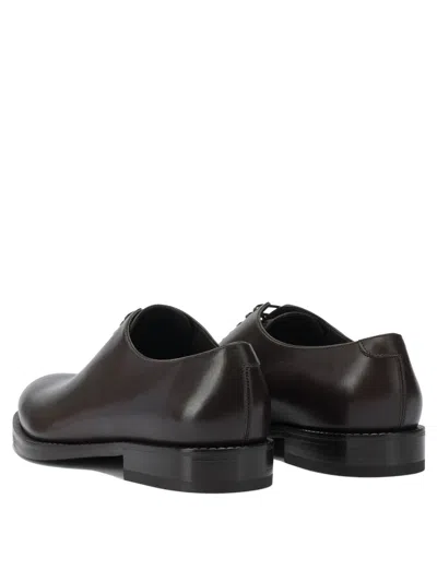 Ferragamo Round Toe Leather Lace-up Footwear In Brown