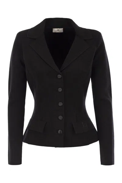 Elisabetta Franchi Wool Fabric Jacket In Black