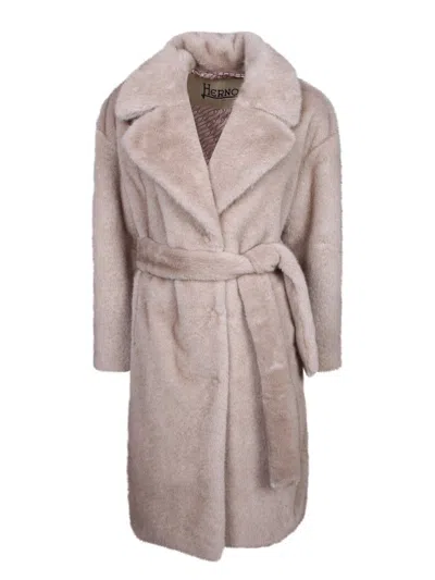 Herno Soft Alternative Fur Coat In Neutral