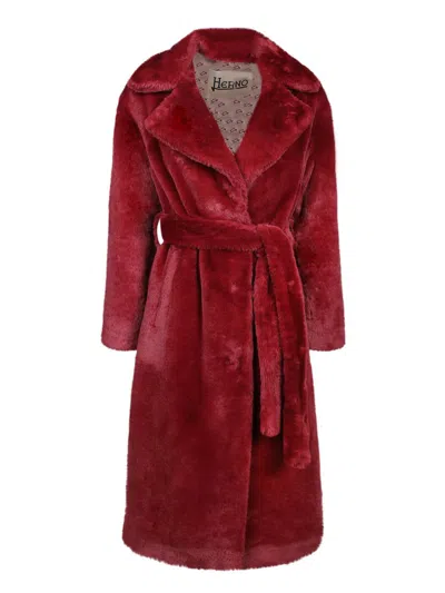 Herno Dropped Shoulder Faux Fur Coat In Red