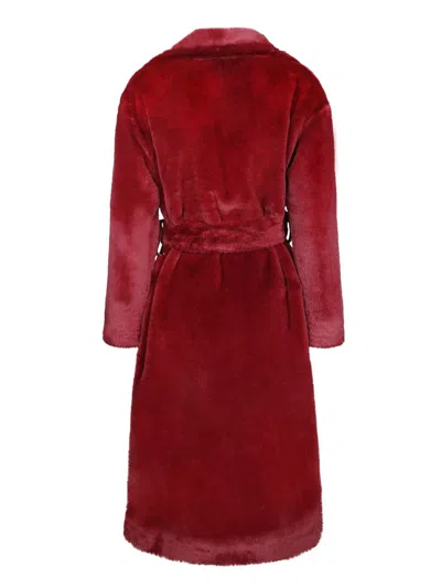 Herno Dropped Shoulder Faux Fur Coat In Red