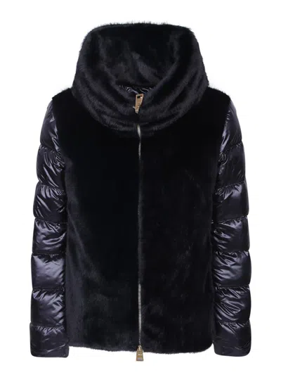 Herno Women Eco Fur Down Jacket In Blue