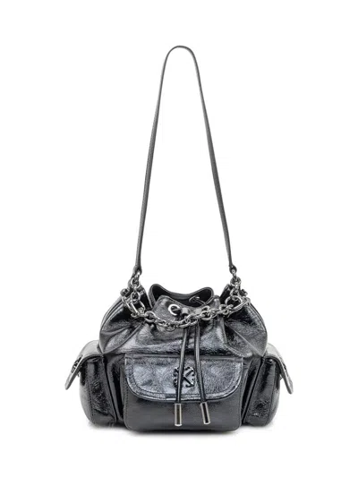 Off-white Chain Strap Bucket Bag Pockets In Black