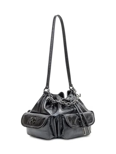 Off-white Chain Strap Bucket Bag Pockets In Black