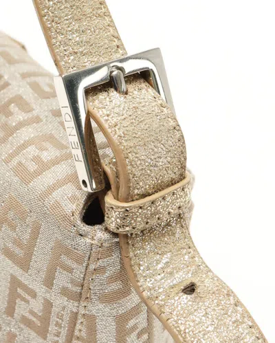 Fendi Zucca Glitter Baguette Bag In Neutral