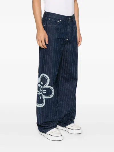 Kenzo Relaxed Fit Pinstripe Floral Trousers In Blue