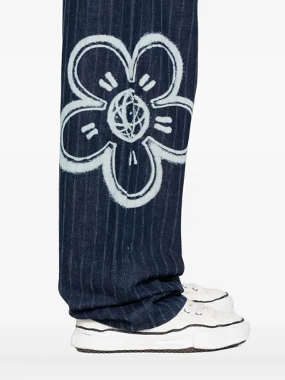 Kenzo Relaxed Fit Pinstripe Floral Trousers In Blue