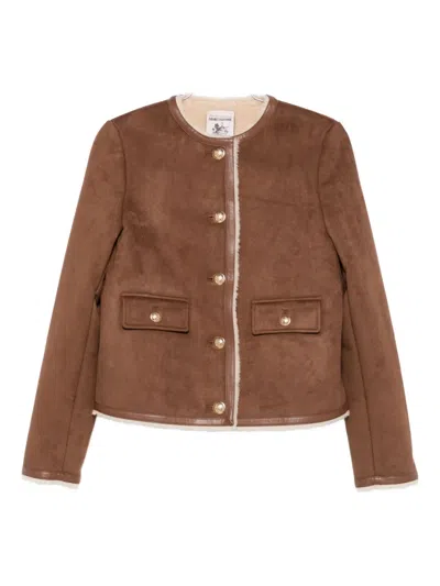 Semicouture Nora Button Pocket Jacket In Brown