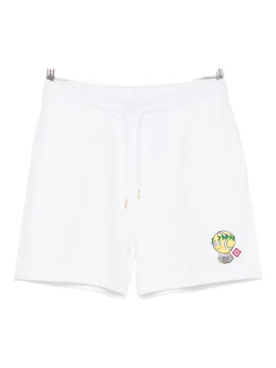 Casablanca Drawstring Graphic Shorts In White