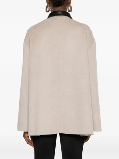 Nanushka Leather-collar Button-front Jacket In Nude