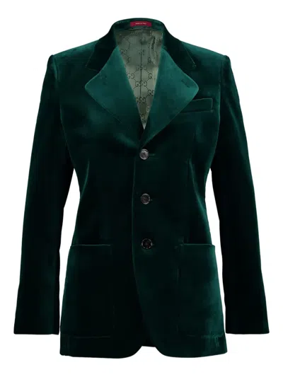 Gucci Velvet Blazer With Regular Fit And Pockets In Green
