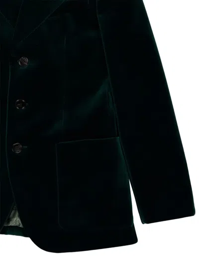 Gucci Velvet Blazer With Regular Fit And Pockets In Green