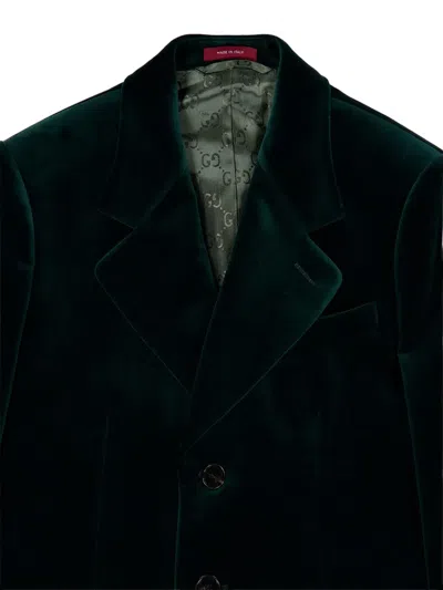 Gucci Velvet Blazer With Regular Fit And Pockets In Green