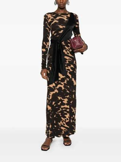 Nanushka Yura Dress Midnight Mocha Apricot/black In Brown