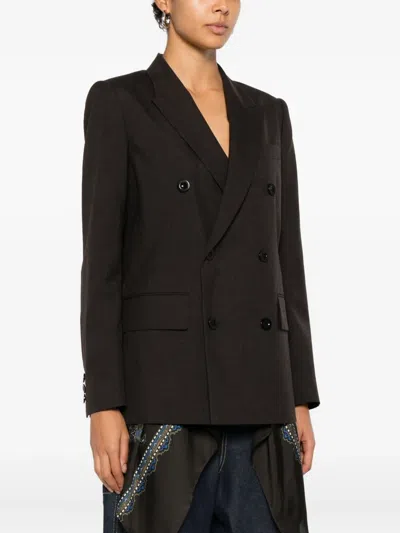 Sacai Double-breasted Paisley Blazer In Black