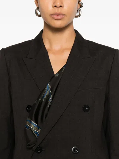 Sacai Double-breasted Paisley Blazer In Black