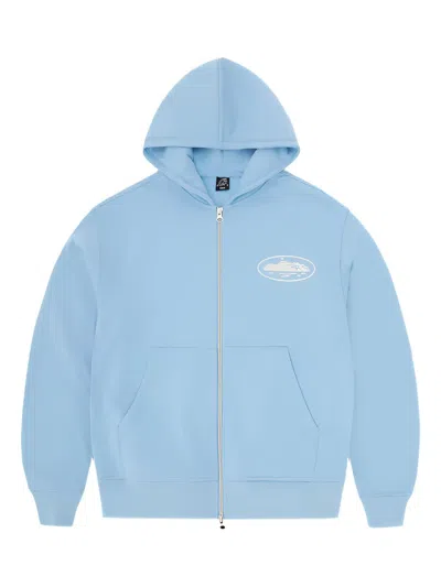 Corteiz Island Puff-print Zip Hoodie In Blue