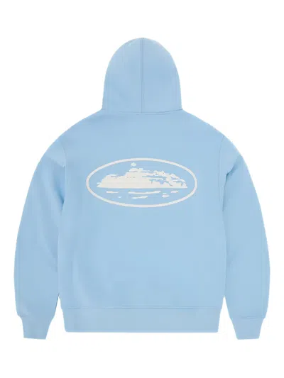 Corteiz Island Puff-print Zip Hoodie In Blue