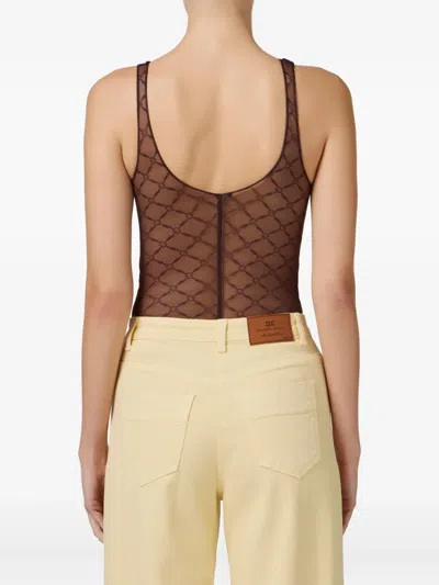 Elisabetta Franchi Fitted Sheer Scoop Geometric Silhouette In Brown