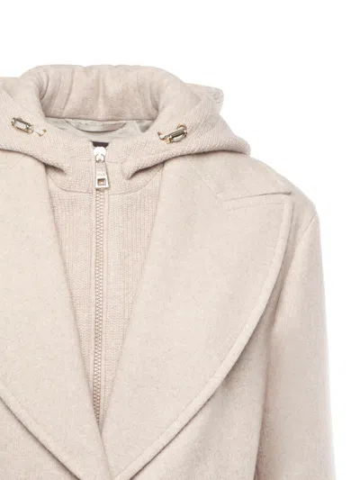 Fay Double Front Wool Jersey Coat In Neutral