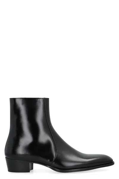 Saint Laurent Ankle Boots With Block Heel And Pointed Toe In Black