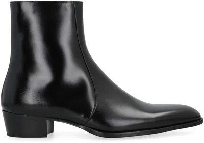 Saint Laurent Ankle Boots With Block Heel And Pointed Toe In Black