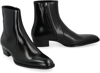 Saint Laurent Ankle Boots With Block Heel And Pointed Toe In Black