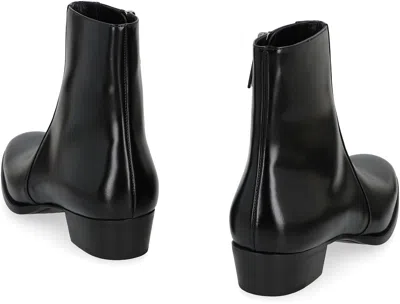 Saint Laurent Ankle Boots With Block Heel And Pointed Toe In Black