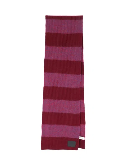 Paul Smith Textured Striped Scarf For All Seasons In Burgundy