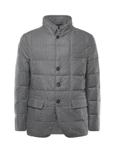 Fay Short Down Jacket In Carded Wool Flannel In Gray
