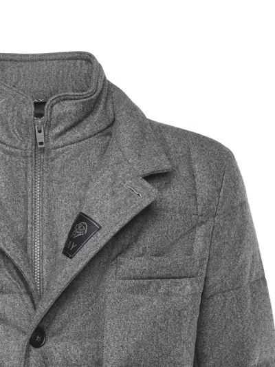 Fay Short Down Jacket In Carded Wool Flannel In Gray