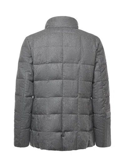 Fay Short Down Jacket In Carded Wool Flannel In Gray