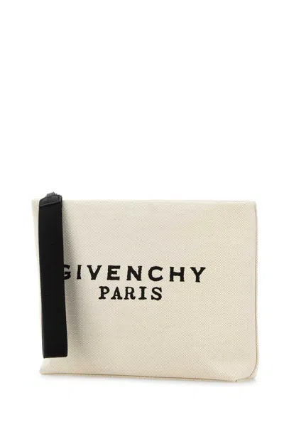 Givenchy Pochette In Tela Con Logo Stampato In White