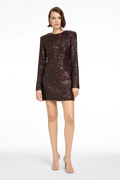 Toccin Mirren Long Sleeve Shift Mini Dress In Brown