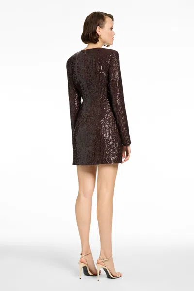 Toccin Mirren Long Sleeve Shift Mini Dress In Brown