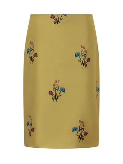 Marni Yellow Skirt With Floral Print In Green