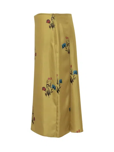 Marni Yellow Skirt With Floral Print In Green