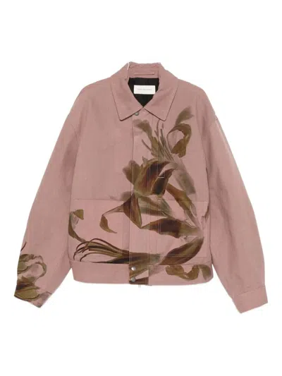 Dries Van Noten Abstract Print Collared Jacket Front Pockets In Pink