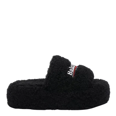 Balenciaga Furry Platform Sliders In Black