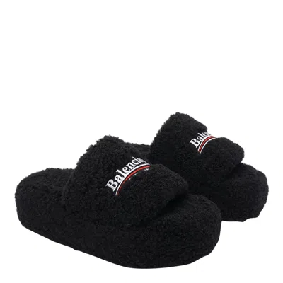 Balenciaga Furry Platform Sliders In Black
